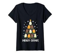Womens Meowy Catmas Cat Christmas Tree Adult & Kids Funny Cats Xmas V-Neck T-Shirt