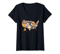 Womens Meowy Map of The United States Men Women Kids Funny Cat V-Neck T-Shirt