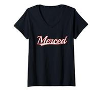 Women's Merced California San Joaquin Vintage Varsity Distressed V-Neck T-Shirt