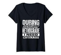 Womens Mercury Retrograde Churro Lover Funny Astrology V-Neck T-Shirt