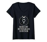 Womens Mercury Retrograde Survivor Funny Astrology Meme Zodiac V-Neck T-Shirt