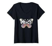 Womens Mercy Butterfly - Personalized Cute Name Word Art V-Neck T-Shirt