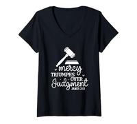 Women's Mercy Triumphs Over Judgment Inspirational Bible Quote V-Neck T-Shirt