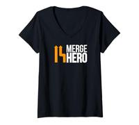 Womens Merge Hero Code Rebase Programming Devops Champion V-Neck T-Shirt