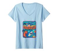 Womens Merica Since 1776 Eagle and Gator Shirt with Bitcoin Burgers V-Neck T-Shirt