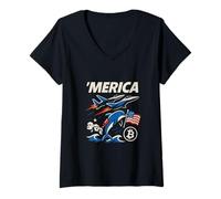 Womens Merica Since 1776 Eagle and Gator Shirt with Bitcoin Burgers V-Neck T-Shirt