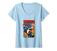 Womens Merica Since 1776 Eagle and Gator Shirt with Bitcoin Burgers V-Neck T-Shirt