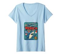 Womens Merica Since 1776 Eagle and Gator Shirt with Bitcoin Burgers V-Neck T-Shirt