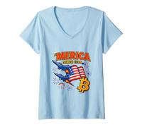 Womens Merica Since 1776 Eagle and Gator Shirt with Bitcoin Burgers V-Neck T-Shirt