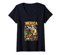Womens Merica Since 1776 Eagle and Gator Shirt with Bitcoin Burgers V-Neck T-Shirt