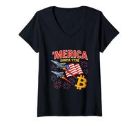 Womens Merica Since 1776 Eagle and Gator Shirt with Bitcoin Burgers V-Neck T-Shirt