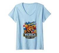 Womens Merica Since 1776 Eagle and Gator Shirt with Bitcoin Burgers V-Neck T-Shirt