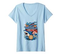Womens Merica Since 1776 Eagle and Gator Shirt with Bitcoin Burgers V-Neck T-Shirt