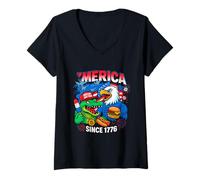 Womens Merica Since 1776 Eagle and Gator Shirt with Bitcoin Burgers V-Neck T-Shirt