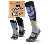 Women's Merino Ski Socks 2 Pairs Thermal Winter Knee Socks with Padding for Ski and Snowboard, black/purple, 35-38