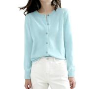 Women's Merino Wool Cardigan Round Neck Sweater First Line Ready to Wear Cardigan Sweater Long Sleeve Soft Knitwear Jacket Lightweight Transition Outerwear Bean Green M