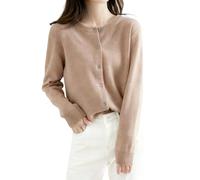 Women's Merino Wool Cardigan Round Neck Sweater First Line Ready to Wear Cardigan Sweater Long Sleeve Soft Knitwear Jacket Lightweight Transition Outerwear Golden Camel L