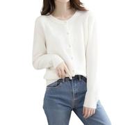Women's Merino Wool Cardigan Round Neck Sweater First Line Ready to Wear Cardigan Sweater Long Sleeve Soft Knitwear Jacket Lightweight Transition Outerwear White L