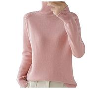 Womens Merino Wool Cashmere Jumper Tops Long Sleeve Ladies Roll Turtle Neck Plain Knitted Pullover Sweatshirt for Ladies Stretch Lightweight Sweater Top UK Pink