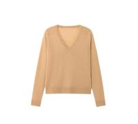 Women's Merino Wool Sweater Casual Lightweight V Neck Raglan Sleeve Knit Top Loose Pullover_Camel_Medium