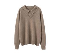 Women's Merino Wool Sweater, Loose and Soft White Lapel Pullover