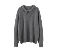 Women's Merino Wool Sweater, Loose and Soft White Lapel Pullover