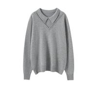 Women's Merino Wool Sweater, Loose and Soft White Lapel Pullover