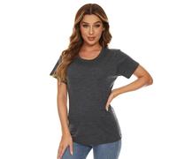 Women's Merino Wool T-Shirt Short Sleeve Athletic Tee Wicking Base Layer(Wool Face Mask Included), Charcoal, L