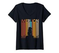 Womens MERLION Retro Style V-Neck T-Shirt
