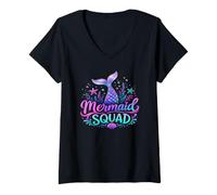 Women's Mermaid Birthday Mermaid Squad Shell Yeah Party Crew V-Neck T-Shirt