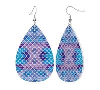 Womens Mermaid Fish Scale Print Leather Earrings Teardrop Dangle Earrings Jewelry Outfits Accessories
