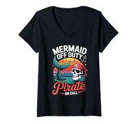 Womens Mermaid Off Duty Pirate On Call Funny Design V-Neck T-Shirt