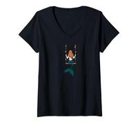 Womens Mermaid on Floral Swing with Dreamy Ocean Aesthetic V-Neck T-Shirt