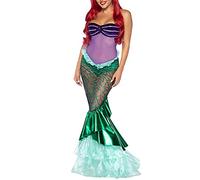 Women's Mermaid Party Costume Strapless Tube Tops Ruffle Sequin Long Tail Cosplay Fancy Dress (Green, Small)