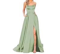 Women's Mermaid Satin Long Prom Dress Sexy High Slit Halter Corset Evening Formal Party Gowns(Mint Green,Medium)