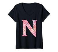 Womens Mermaid Scales Pink N Enchanting Style V-Neck T-Shirt