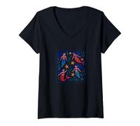 Womens Mermaid Sea Story Pattern V-Neck T-Shirt