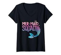 Womens Mermaid Squad Matching Family Birthday Party Fun V-Neck T-Shirt