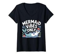 Womens Mermaid Vibes Only Cute Ocean Otter Retro Aesthetic V-Neck T-Shirt