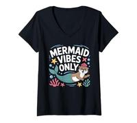 Womens Mermaid Vibes Only Cute Ocean Otter Retro Aesthetic V-Neck T-Shirt