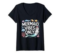 Womens Mermaid Vibes Only Cute Ocean Otter Retro Aesthetic V-Neck T-Shirt