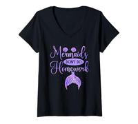 Women's Mermaids Don't Do Homework School Underwater Mermaid V-Neck T-Shirt