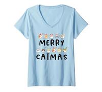 Womens Merry Catmas Cute Cats Kids Funny cat Cool Christmas Graphic V-Neck T-Shirt