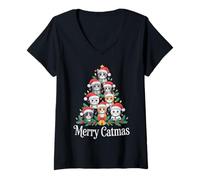 Womens Merry Catmas Funny Cat Mom Dad Christmas V-Neck T-Shirt