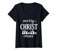Womens Merry Christ Mas Jesus Christian Christmas Family V-Neck T-Shirt
