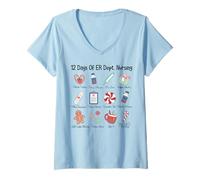Womens Merry Christmas 12 Days of ER Dept Nursing Emergency Room V-Neck T-Shirt