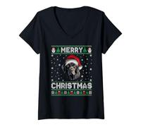 Womens Merry Christmas 2025 Labrador Retriever Santa Hat Ugly Xmas V-Neck T-Shirt