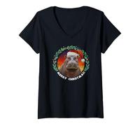 Womens Merry Christmas African Hippo Kruger Safari Holiday Funny V-Neck T-Shirt
