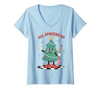 Womens Merry Christmas All Spruced Up Coffee Drinking Tree Holiday V-Neck T-Shirt