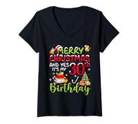 Womens Merry Christmas and It's My 30th Birthday December 25th Xmas V-Neck T-Shirt
